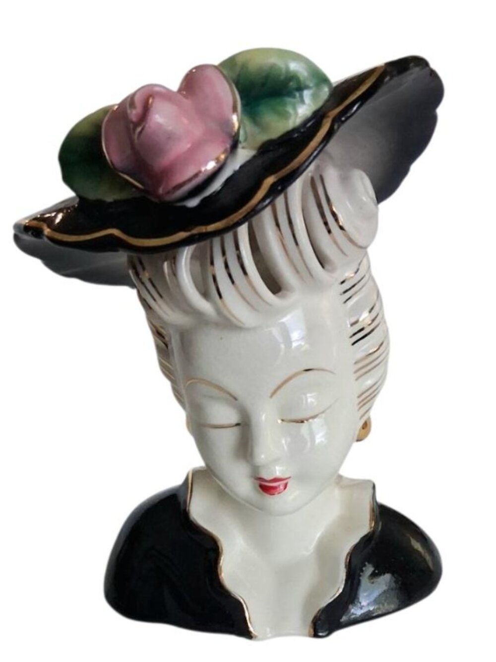 Vintage 1950s Royal Sealy Japan Mid Century Glamour Ceramic Lady Head Vase